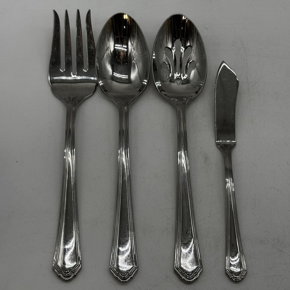 Lenox ARCHWAY 4 pc Serving Set Lot Stainless Steel Flatware Scalloped Butter